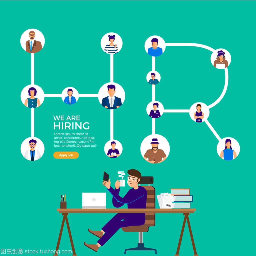 說明設計理念尋找員工。人力資源工作的尋求。矢量說明